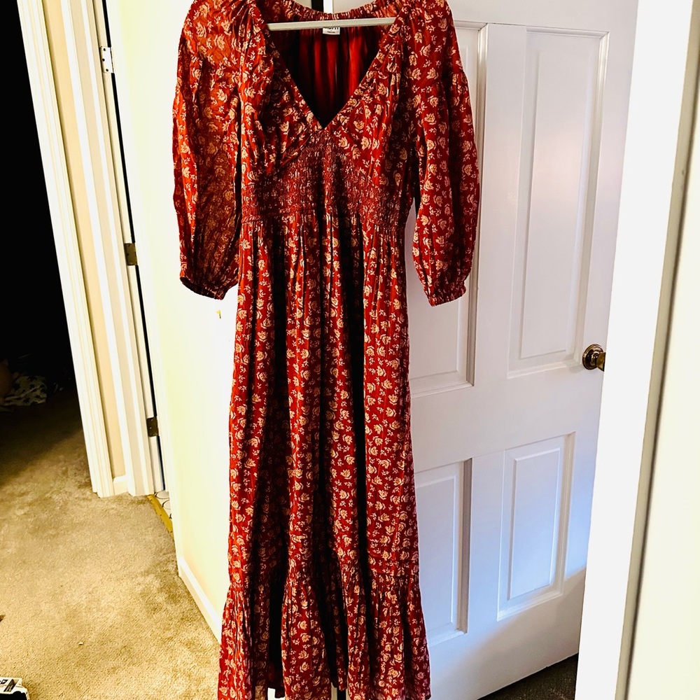 Pretty Boho Orange Floral Cotton Women's Dress